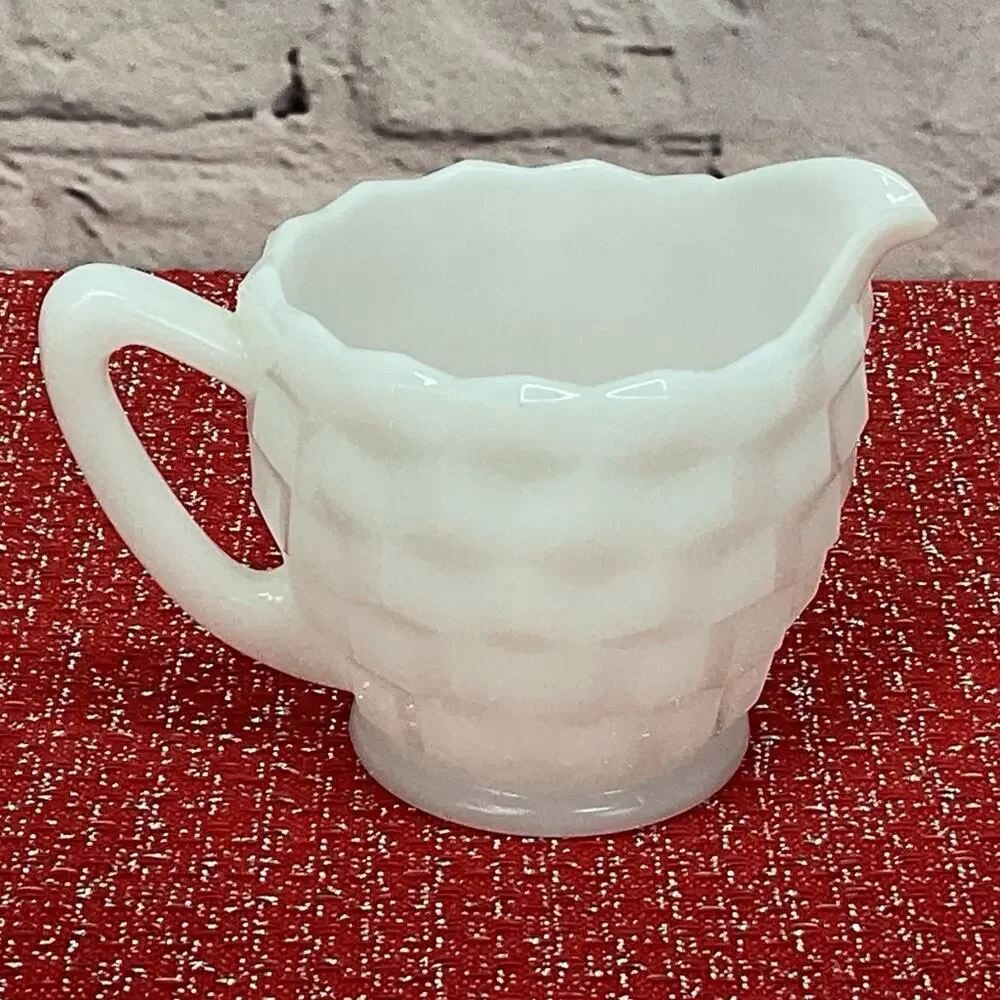 Vintage Opaque by Hazel-Atlas Cubist Sugar/Creamer Milk Glass White Collectible